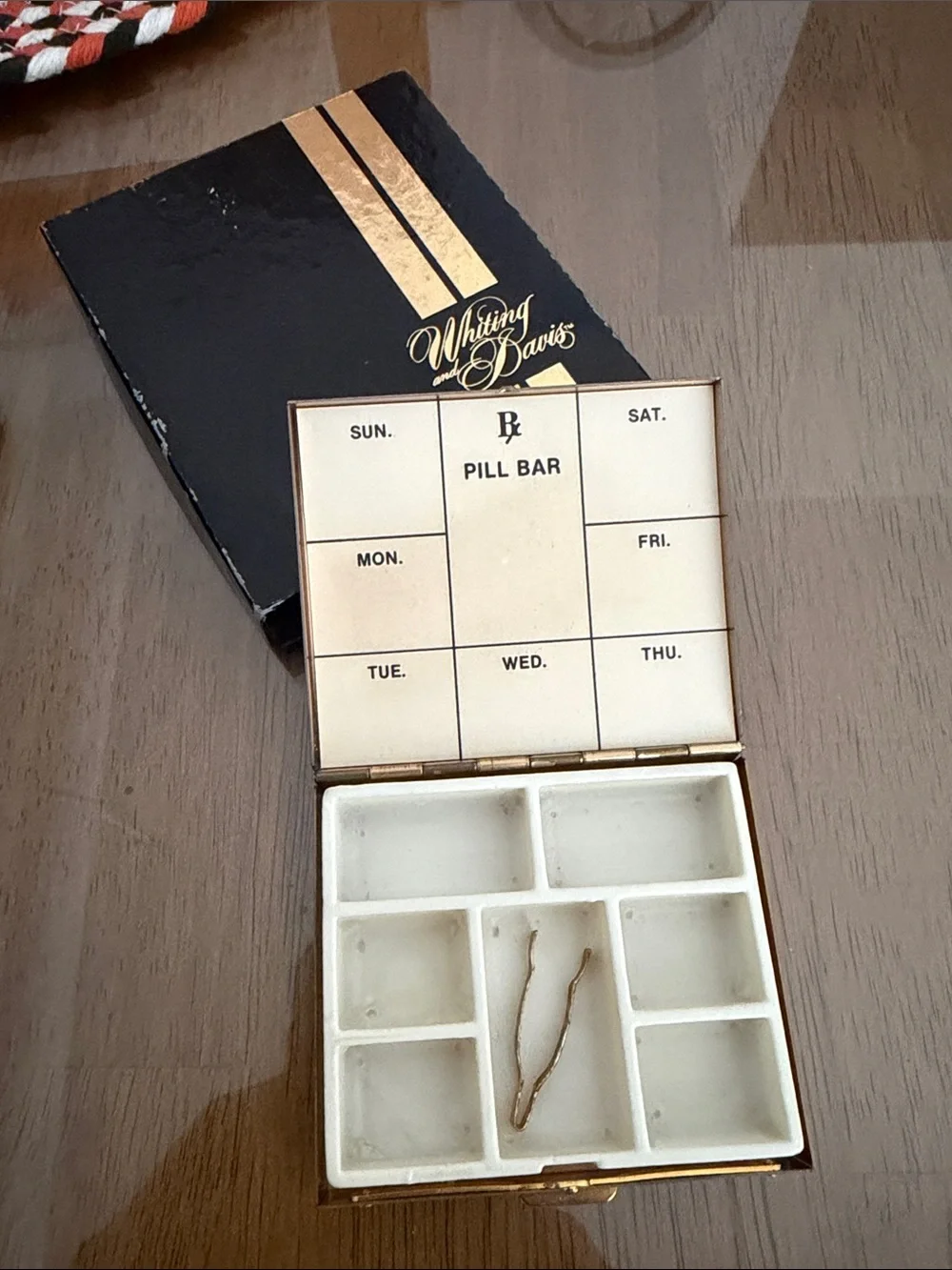 Whiting & Davis White and Gold Weekly Pill Box Organizer